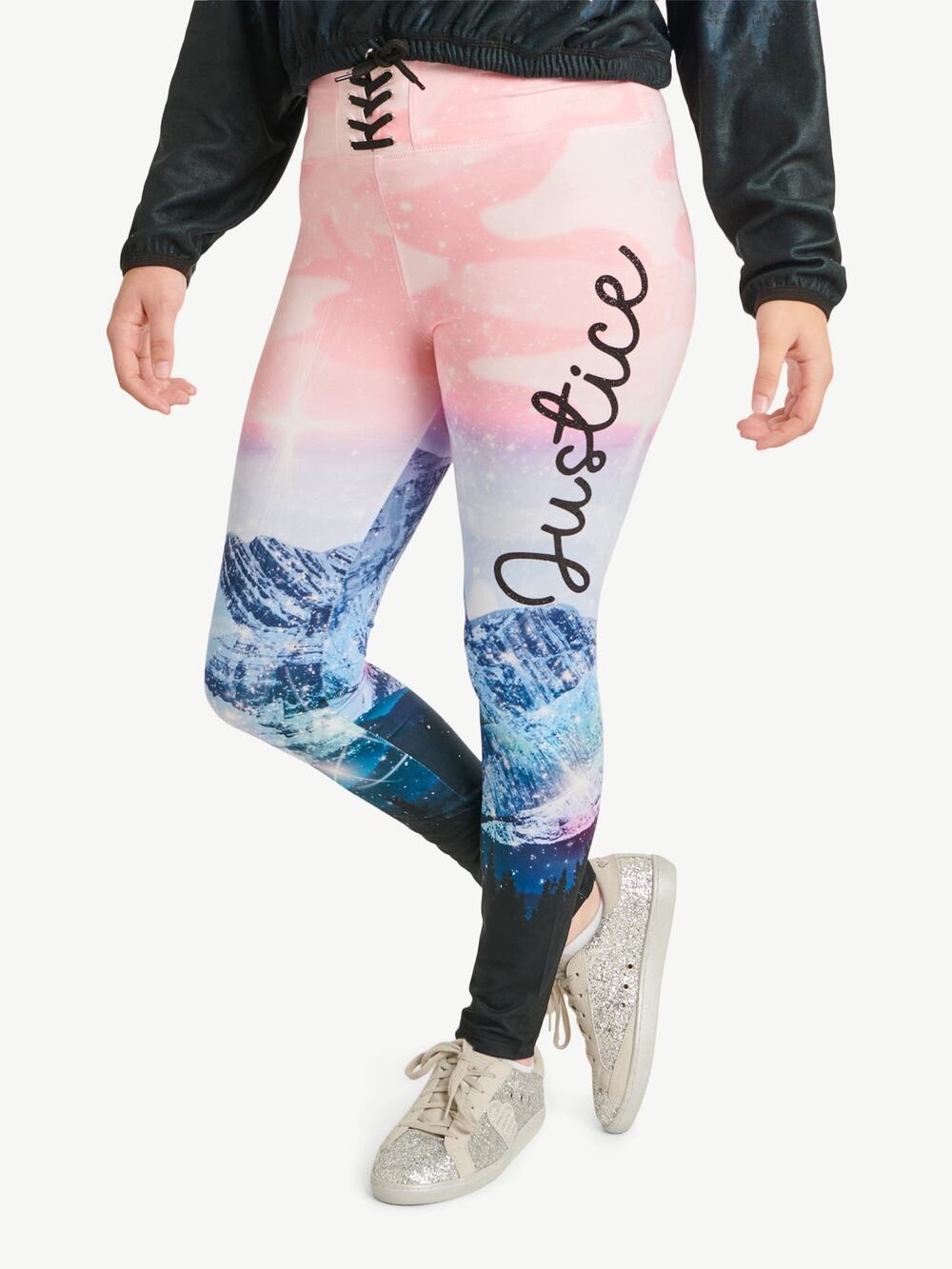 Justice Girls Lace-Up Waistband Scenic Multicolored Legging Youth Size Small 7/8